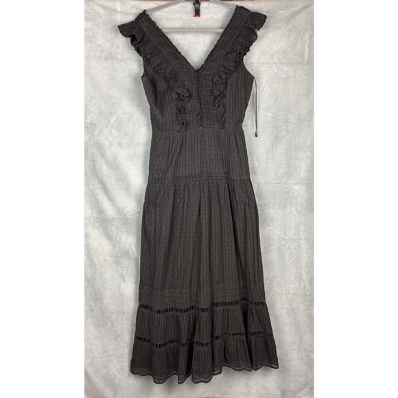 BTB Los Angeles Tiered Ruffle Maxi Dress Size Small Black Boho Dark Romantic - Picture 2 of 16